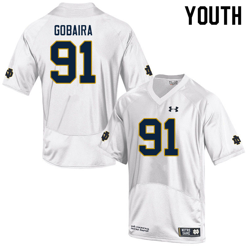 Youth #91 Aiden Gobaira Notre Dame Fighting Irish College Football Jerseys Sale-White - Click Image to Close